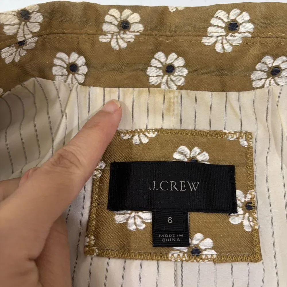 J. Crew Women Campbell Blazer 6 Gold Jacquard Floral Preppy Academic Maximalist